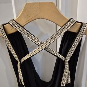 Chic Black Backless Dress with Sparkling Straps